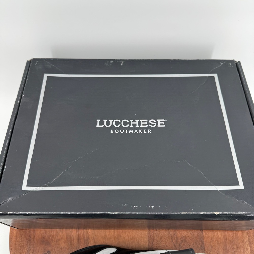 Lucchese M6077 Black White Leather Flame Overlay Side Zip Western Ankle Boots 9B - Picture 14 of 14